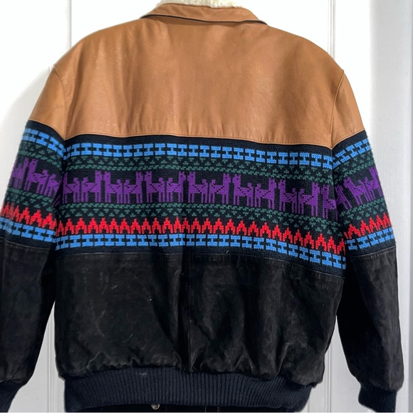 Adler Vintage Suede Leather Sherpa Aztec  Southwestern  Style Jacket - Picture 5 of 9